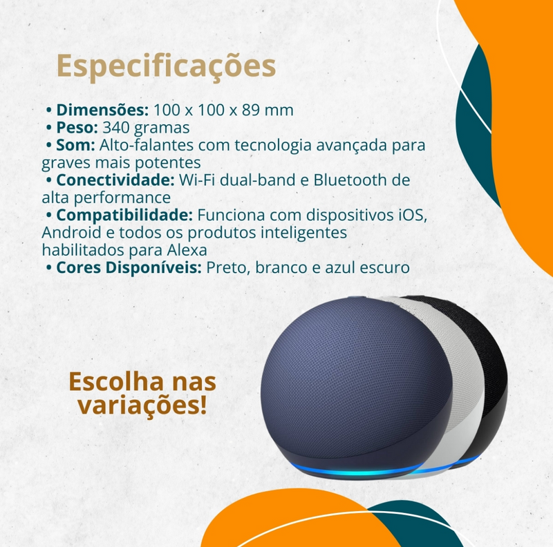 Amazon Alexa Echo Dot 5 Geração Assistente Virtual